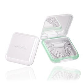 HyJeryty Luxury White Retainer Case with Mirror Orthodontic Aligner Case Dental Mouth Guard Case