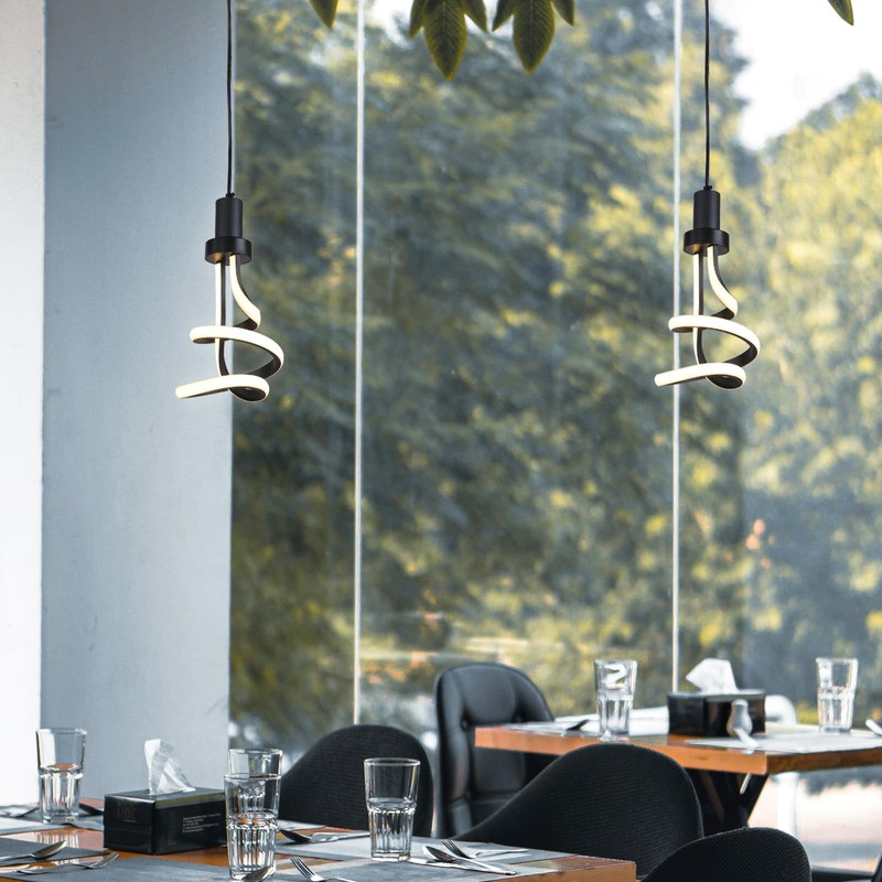 Cunfash Modern LED Pendant Light, Black Spiral LED Pendant Light