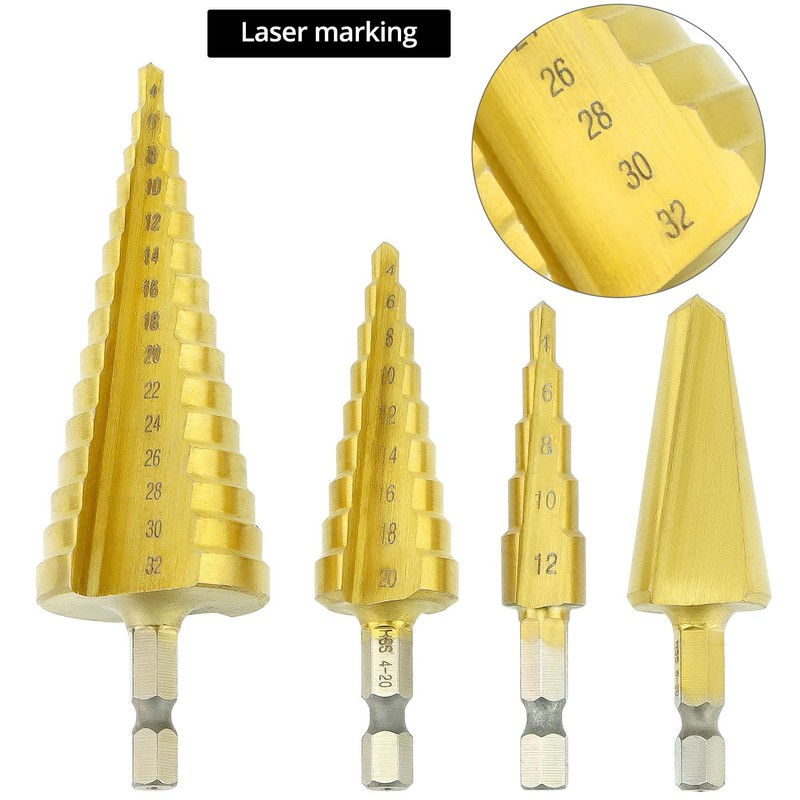 QWORK Step Drill Bit Set,12-Piece HSS Titanium Coated Drill Set