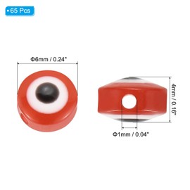 PATIKIL Evil Eye Beads, 65 Pcs 6mm Flat Round Evil Eye Charm for DIY Bracelet Earring Necklace Jewelry Craft Making, Red