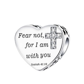 GOINEVA "Fear not,for I am with you Isaiah 41:10" Charm 925 Sterling Silver Charm Fits Women's Charm Bracelet & Necklace Valentine's Day Mother's Day Jewelry Gifts