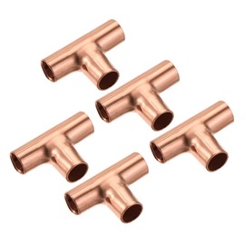 sourcing map Tee Copper Fitting 3 Way Welding Joint 1/4 Inch ID for HVAC Air Conditioner, Pack of 5