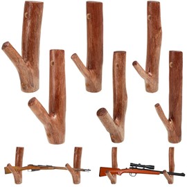 Wenqik 4 Pcs Gun Rack Wall Mount Natural Hardwood Gun Rack, Handmade Gun Hooks for Wall with Pre Drilled Holes and Hardware Bow Horizontal Hanger Archery for Storage Display Home (Natural Color)
