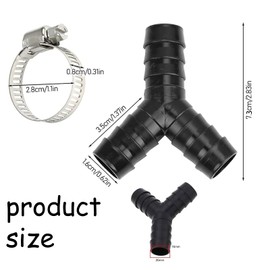 Fokmuaex 2 PCS Universal Drain Hose Y Connector 16mm & 20x20mm - Splitter Adapter for Dishwasher and Washing Machine with Anti-Leak Clamps, Durable Plastic Tee Fitting, Black