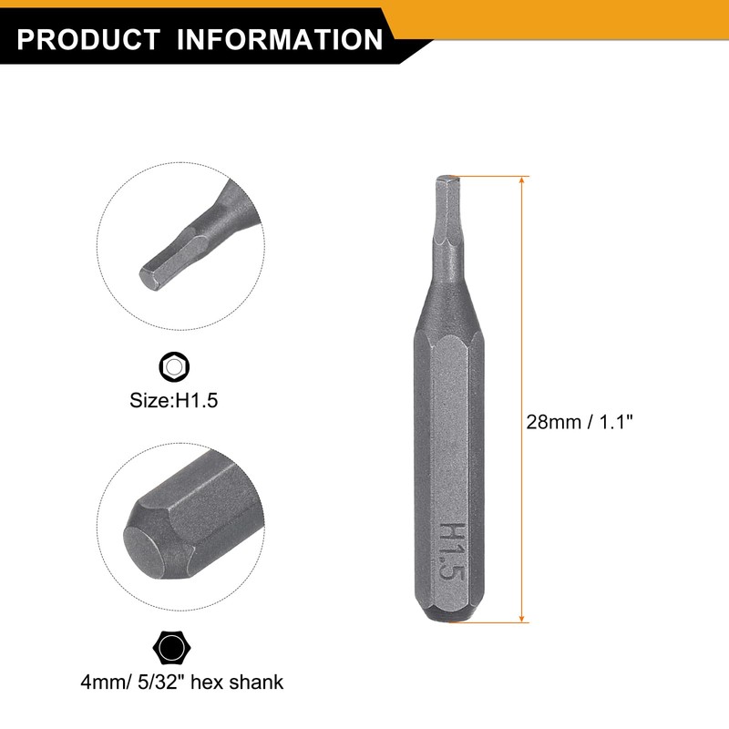 HARFINGTON 10pcs H1.5 Hex Screwdriver Bit 5/32" Hex Shank 28mm
