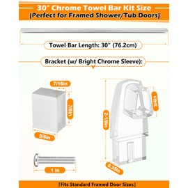 IWIWE 30" Long Chrome Framed Sliding Shower Door Towel Bar Kit - Clear Acrylic Brackets with Bright Chrome Sleeve, Replacement for Alumax/Basco Framed Sliding Glass Shower Door Towel Rod