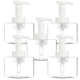 Youngever 5 Pack Clear Plastic Square Pump Bottles, Plastic Foaming Soap Dispenser, Refillable Plastic Pump Bottles with Travel Lock (8 Ounce)