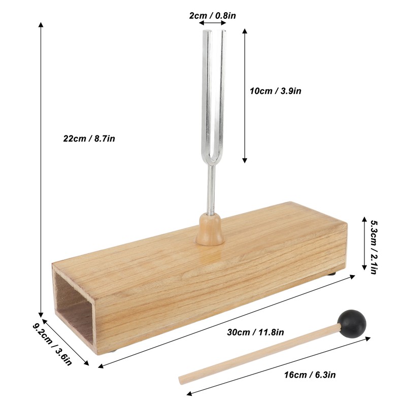 256Hz Tuning Fork with Wood Resonance Box and Hammer Sound