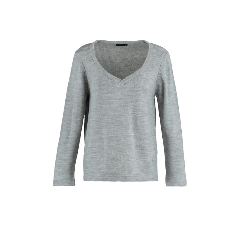 TRENDYOL Women's V-Neck Plain Regular Plus Size Pullover Sweatshirt, lightgrey