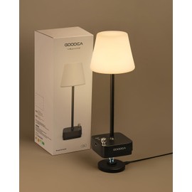 Goodea Cordless Table Lamp with Charging Base, Rechargeable 6000mAh Battery Operated Lamp, 3 Color Dimmable Smart Portable Table Light for Restaurant, Bedroom, Home, Kitchen Counter (White lampshade)
