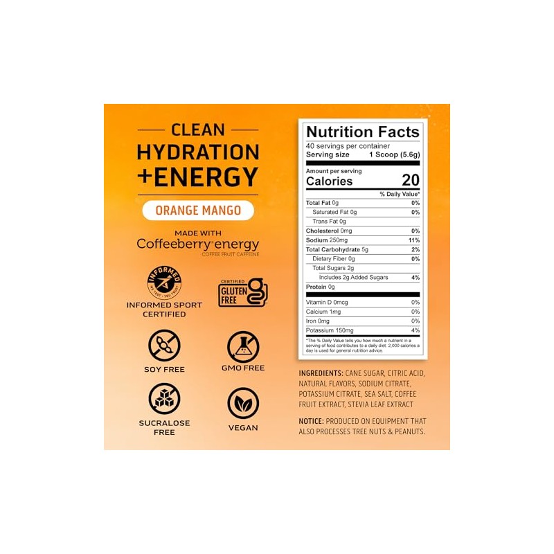 Ascent Clean Hydration Energy Electrolytes Powder - 100mg of Caffeine