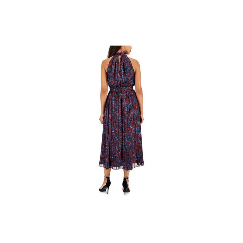 Twist Neck Printed Halter MIDI Dress