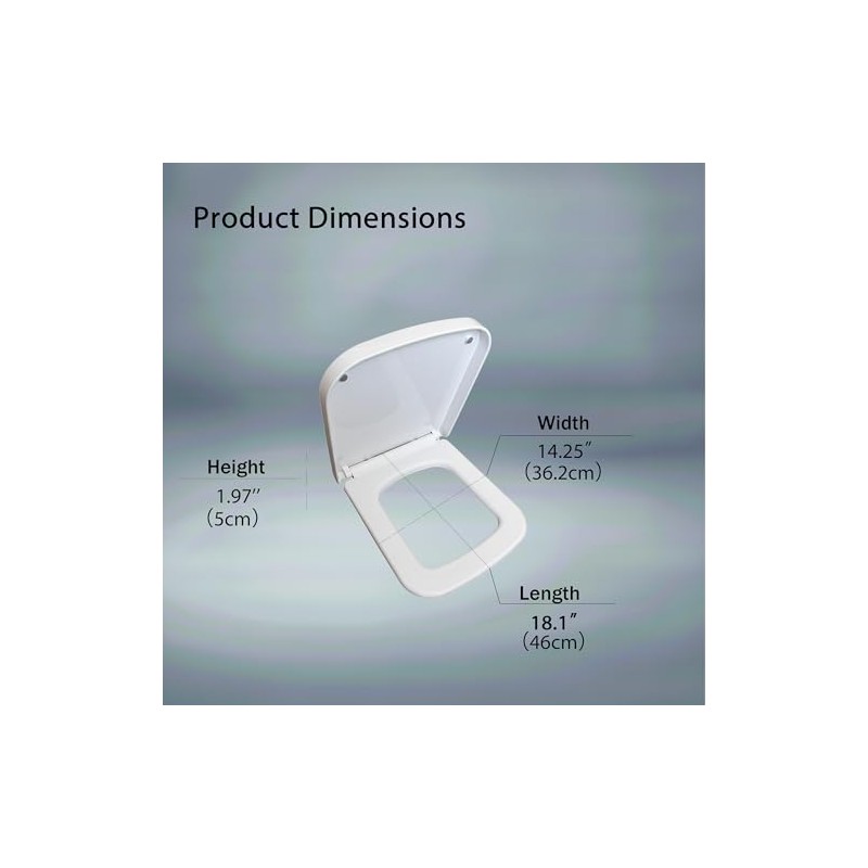 Minsha MinS03 square toilet seat, glossy finish, designed for 16.5”L