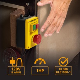 POWERTEC 120V, 18A Magnetic Switch for Router Table, EZ Mounting on Work Bench & Tool Stand, Power Tool Safety Switch w/Emergency Stop Button for Table Saw, Drill Press, Band Saw, 1 PK (71969)