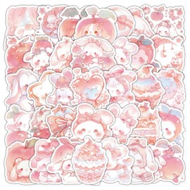 50PCS Cute Rabbit Stickers, Kawaii Pink Stickers for Kids,Teens,Adults, Cartoon Animal Water Boottles Decals for Laptop, Kindle, Luggage, Journal, Scrapbook, Skateboard