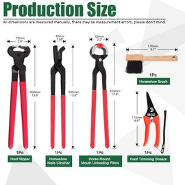 Keadic 10Pcs Farrier Hoof Tool Kit with Roll Pack Includes Horse Shoe Cutting Pliers, 4 in 1 File Rasp, Horseshoe Brush, Horse Hoof Trimmer, Hoof Hammer and Gloves for Cattle Sheep Horses Donkeys