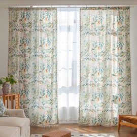 Erbnaryx Boho Floral Curtains French Country Farmhouse Curtains 102 Inches Long Light Filtering Window Rod Pocket Drapes for Living Room 2 Panels-Green Floral