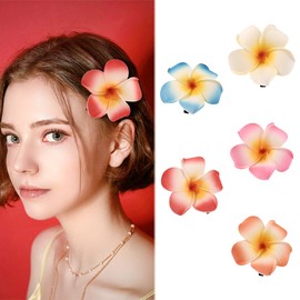 5Pcs Hawaiian Flower Hair Clips for Women, Hibiscus hair flower Clip Fashion Plumeria Hair Clips for Thin Hair