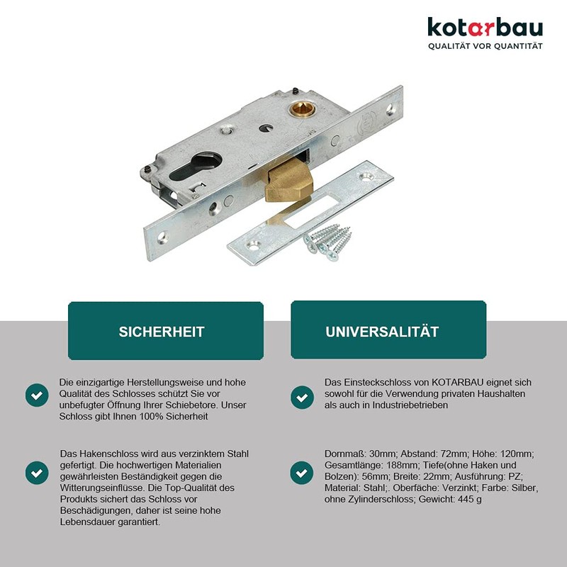 KOTARBAU® Hook Lock Sliding Gates Mortise Lock F-30 Sliding Door