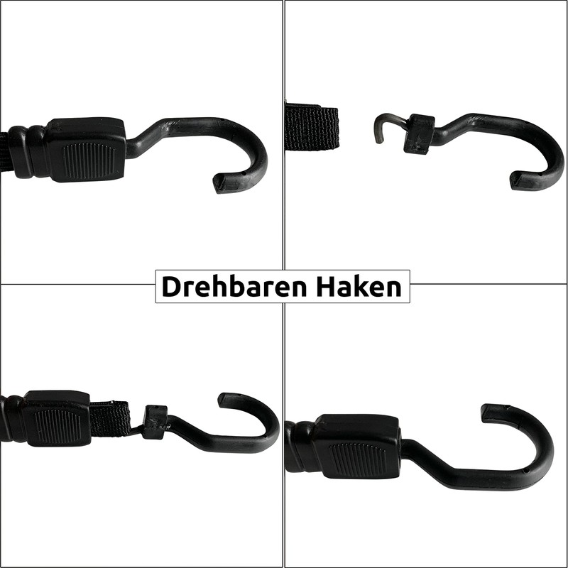 Set of 6 Flat Elastic Bands with Hooks, Rubber Tensioners,