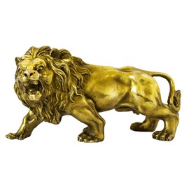 Addune African Wild Lion Figurine Gold Lion Statue for Home Decor Desk Animals Ornament Brass Handmade Art Collectible (Gold)