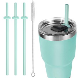Straws for YETI Rambler Yeti Accessories Reusable Silicone Straws Replacement for Yeti 30/20 oz Cup Tumbler Magslider Lid Food Grade & BPA Free 3-Pack with Straw Cleaning Brush(Seafoam)