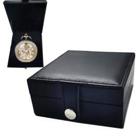 Kchss Box For Pocket Watches Portable Single Pocket Watch Case Display for Men Black (PU Leather Box Only, Not Including The Pocket Watch)