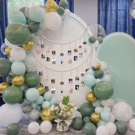 LuckyOpt Hanging Photo Display, Boho Photo Wall Display with Clips and Wooden Beads, Photo Hanging String and Pegs Photo Hanging Rope for Home Office Dorm Decoration (B)