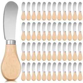 Lanties 48 Pcs Cheese Spreader Knives with Wooden Handle, Stainless Steel Butter Knife Spreader for Charcuterie Board, Sandwich, Appetizers, Cocktail Spreading