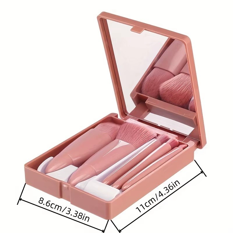 5-Piece Travel Makeup Brush Set with Mirror for Daily Touch-Ups