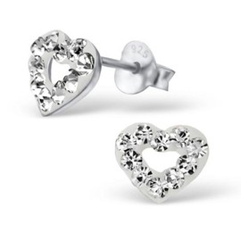 Heart Earrings with Clear Crystal Stones 925 Sterling Silver