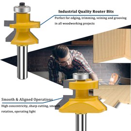 MAYLINE 1/4 Inch Shank Router Bit Set, Architectural Tongue Groove Rail Stile Milling Cutter, Wood Cabinet CNC Cutting Router Bits Sets Tool for Door Table Shelves DIY Woodwork(Gold)