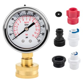 Home Water Pressure Gauge Kit - Glycerin Filled Gauge with 5 Adapters for Multiple Purpose Water Pressure Test - Standard 3/4" Female Garden Hose Thread, 0-200 Psi