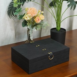 Black artificial leather box, jewelry storage box, identification storage box, rectangular box, living room desktop decoration box (11.85 * 8.38 * 3.66inch)