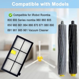 Replacement Parts for irobot Roomba 805 960 860 861 866 870 880 890 900 960 980 981 985 Robot Vacuum, 1 Debris Extractor 3 Filters 4 Side Brushes & 4Screws