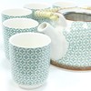 Herbal Teapot Green Mosaic.Built in Teastrainer and 6 Matching Cups