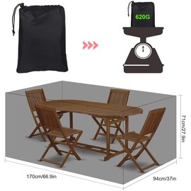 SanGlory Rectangular Garden Furniture Cover, Waterproof and Winter-Proof Oxford Fabric Garden Table Tarpaulin, Protective Cover for Garden Tables, Chairs and Furniture Sets (170 x 94 x 71 cm)