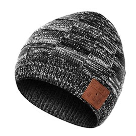 blueear Bluetooth Beanie Hat Bluetooth 5.2 Headphones Wireless Winter Knitted Hats with Stereo Speaker and MIC, Gift for Birthday, Christmas, Thanksgiving Day, H21-Black and White