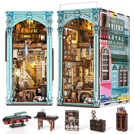 MiniCity Book Nook Kit, DIY Miniature Dollhouse Booknook Kit, 3D Wooden Puzzle Bookend Bookshelf Insert Decor with LED Light and Dust Cover for Teens and Adults (Hemingway House)