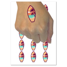Tropical Beach Surfboard Hawaii Temporary Tattoo Water Resistant Fake Body Art Set Collection - 54 1" Tattoos (1 Sheet)