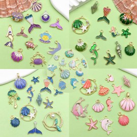 WOCRAFT 60pcs Assorted Enamel Marine Sea Life Charms for Jewelry Making Enamel Ocean Starfish Conch Shell Bracelet Charms Necklace Earrings Accessories DIY Crafts (Mix)