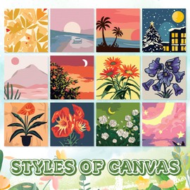 MotiMind 12 Sets Framed Paint by Number Kit for Adults with 12 Wooden Easels,12 Disposable Apron, 12 Pigment 12 Brush, 12 Palette,Landscape DIY Acrylic Paint by Number Kits for Party