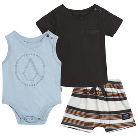 Volcom Baby Boys' Clothes Set - 3 Piece Onesie, T-Shirt, and Shorts Cute Outfits for Newborn (Sizes: 0-24 Months), Size 12 Months, Blue