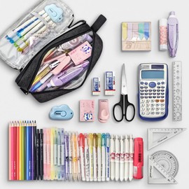 Lonely Oak Large Pencil Case, Extra Big Capacity Aesthetic Pencil Pouch Bag with Smooth Zipper, Cute Pen Case Box with Handle for Kids & Adult(Black)