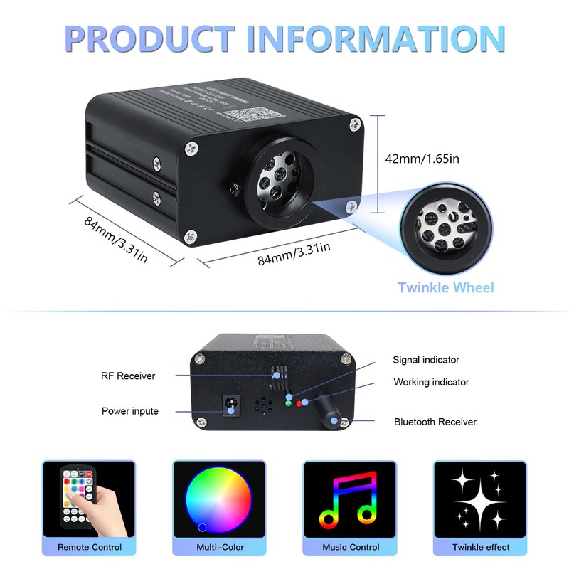 Car starlights Headliner kit, Twinkle & Sound Activate RGBW 16W