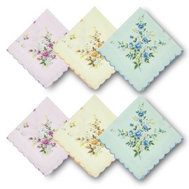 GB Women's 100% Cotton Handkerchiefs Assorted with Wavy Edge and Print Floral 6 Pieces 01