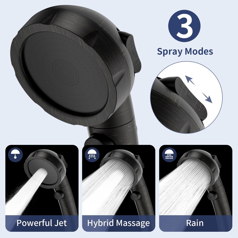 HANLIAN High Pressure Shower Head with Pause Button, 3 Spray