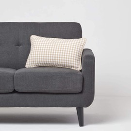 HOMESCAPES - 100% Cotton - Gingham Check - Cushion Cover - 30 x 50 cm Rectangular - 12 x 20 Inches - Beige White - 100% Cotton Sofa Pillow Cushion Cover - Washable