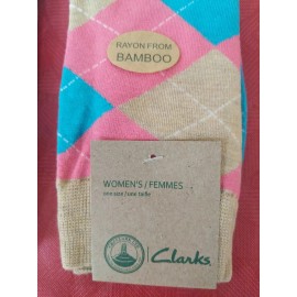 Clarks 2 pr. Clarks Women Printed Tan with Pink & Teal   Socks Size 5.5 - 9 Retail:$8