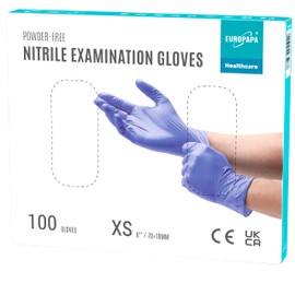 EUROPAPA® Nitrile Gloves Box of 100 Disposable Gloves, Examination Gloves, Nitrile Gloves, Powder-Free, Latex Free, Non-Sterile, Disposable Gloves, Purple